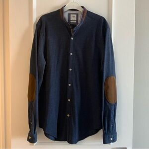Zara Blue Shirt with Tan Trim